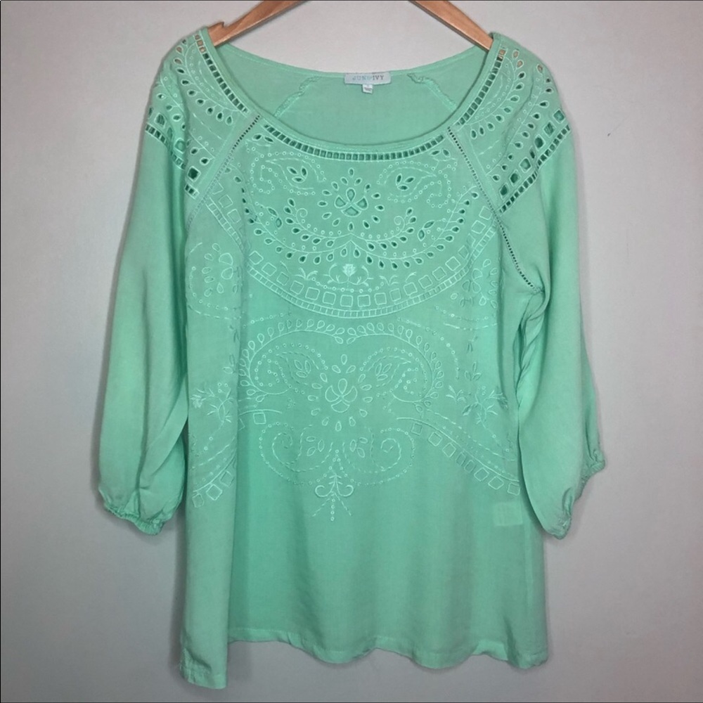 Mint green embroidered top